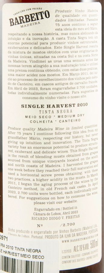 2010 Madeira Barbeito Single Harvest Tinta Negra Meio Seco 50cl