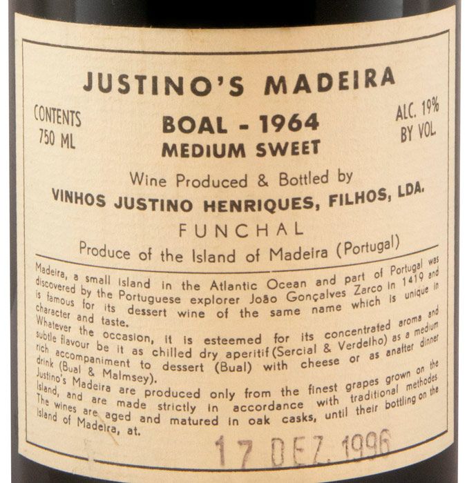 1964 Madeira Justino Henriques Boal (bottled in 1996)