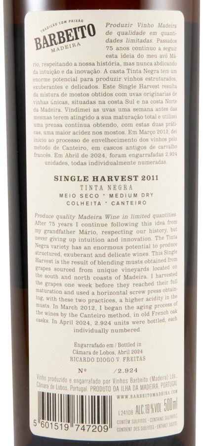 2011 Madeira Barbeito Single Harvest Tinta Negra 50cl