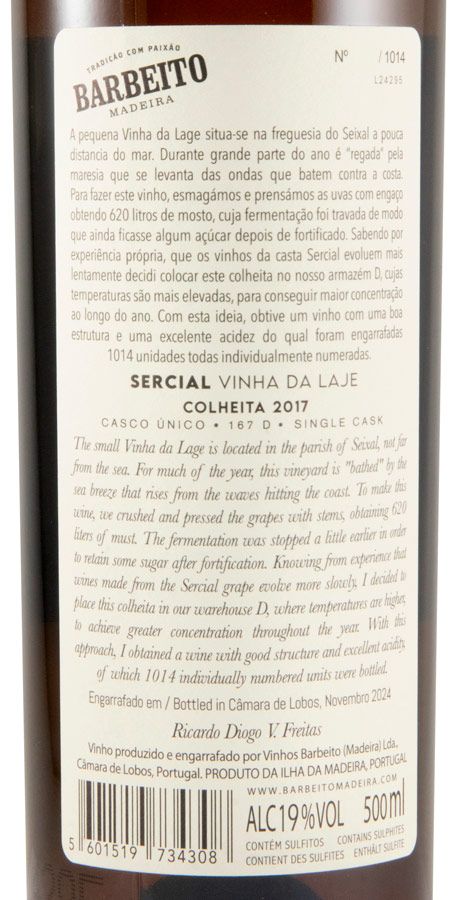 2017 Madeira Barbeito Vinha da Laje Single Cask N.º 167 D Sercial 50cl