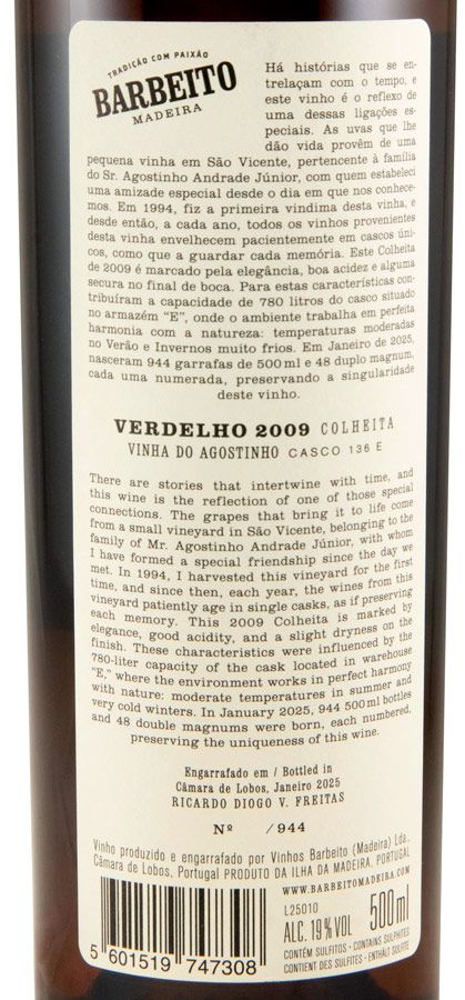 2009 Madeira Barbeito Vinha do Agostinho Verdelho 50cl