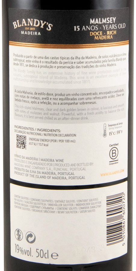Madeira Blandy's Malmsey 15 years 50cl