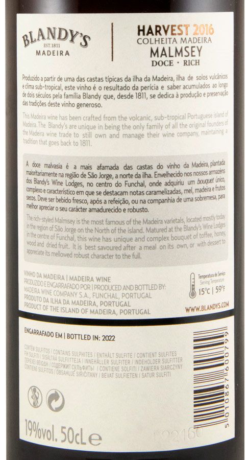 2016 Madeira Blandy's Malmsey 50cl