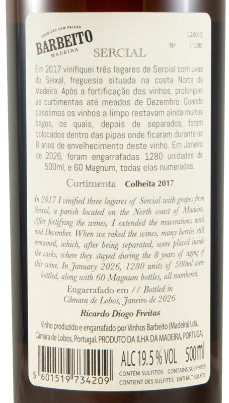 2017 Madeira Barbeito Curtimenta Sercial 50cl