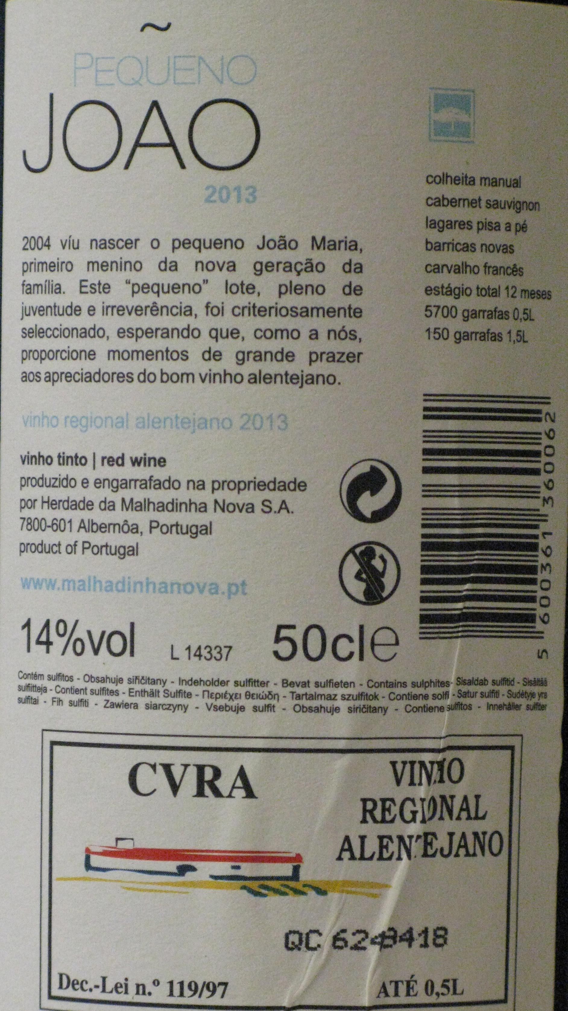 2013 Pequeno João red 50cl