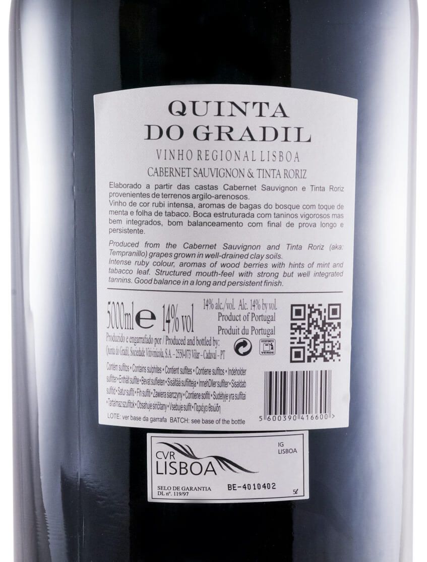 2016 Quinta do Gradil Cabernet Sauvignon & Tinta Roriz red 5L