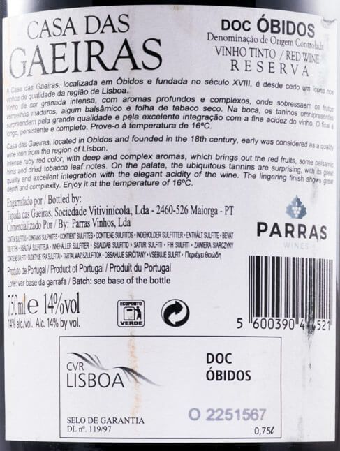 2015 Casa das Gaeiras Vinhas Velhas Reserva red