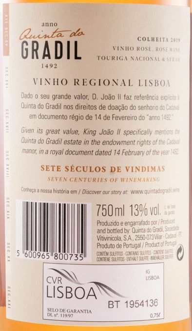 2019 Quinta do Gradil 1492 Syrah & Touriga Nacional rosé