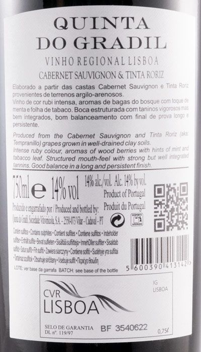 2016 Quinta do Gradil Cabernet Sauvignon & Tinta Roriz red