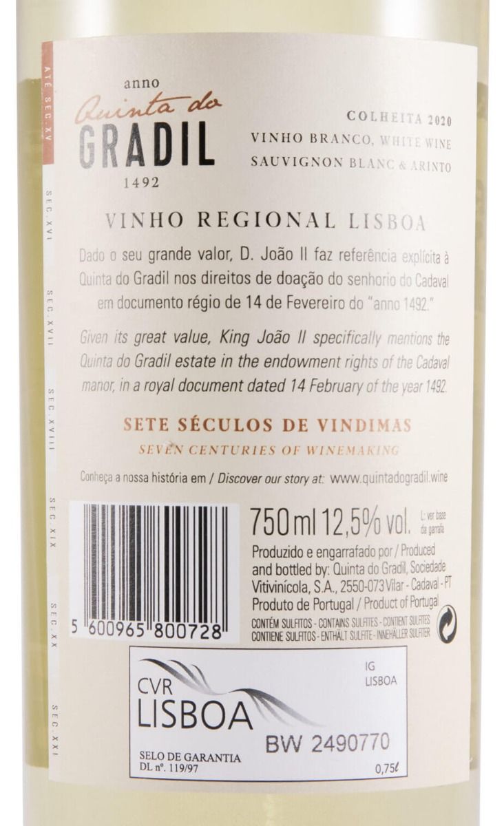2020 Quinta do Gradil 1492 Sauvignon Blanc & Arinto white
