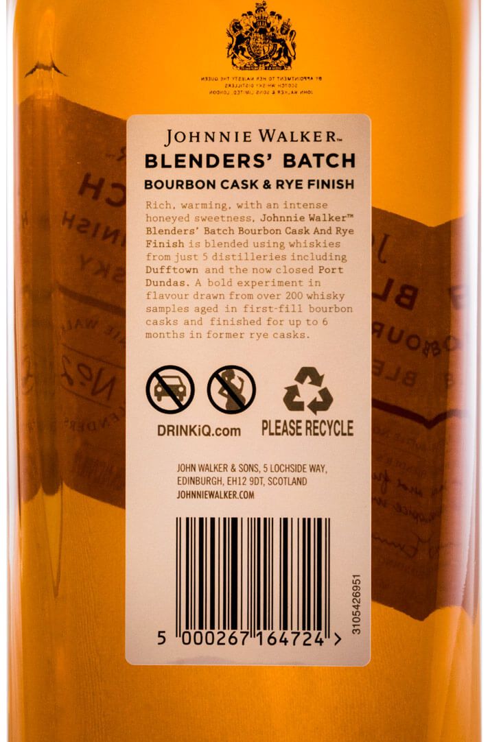Johnnie Walker Bourbon Cask & Rye Finish Blender's Batch 1L
