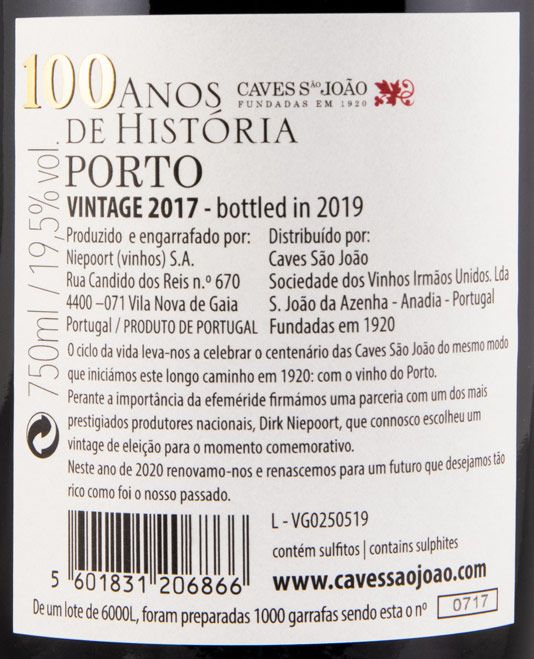 2017 Caves São João винтажный портвейн 100-летие истории винодельни