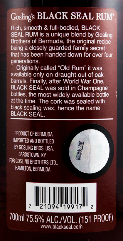 Rum Goslings 151 Proof Black Seal