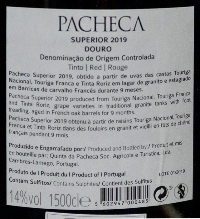 2019 Quinta da Pacheca Superior tinto 15L