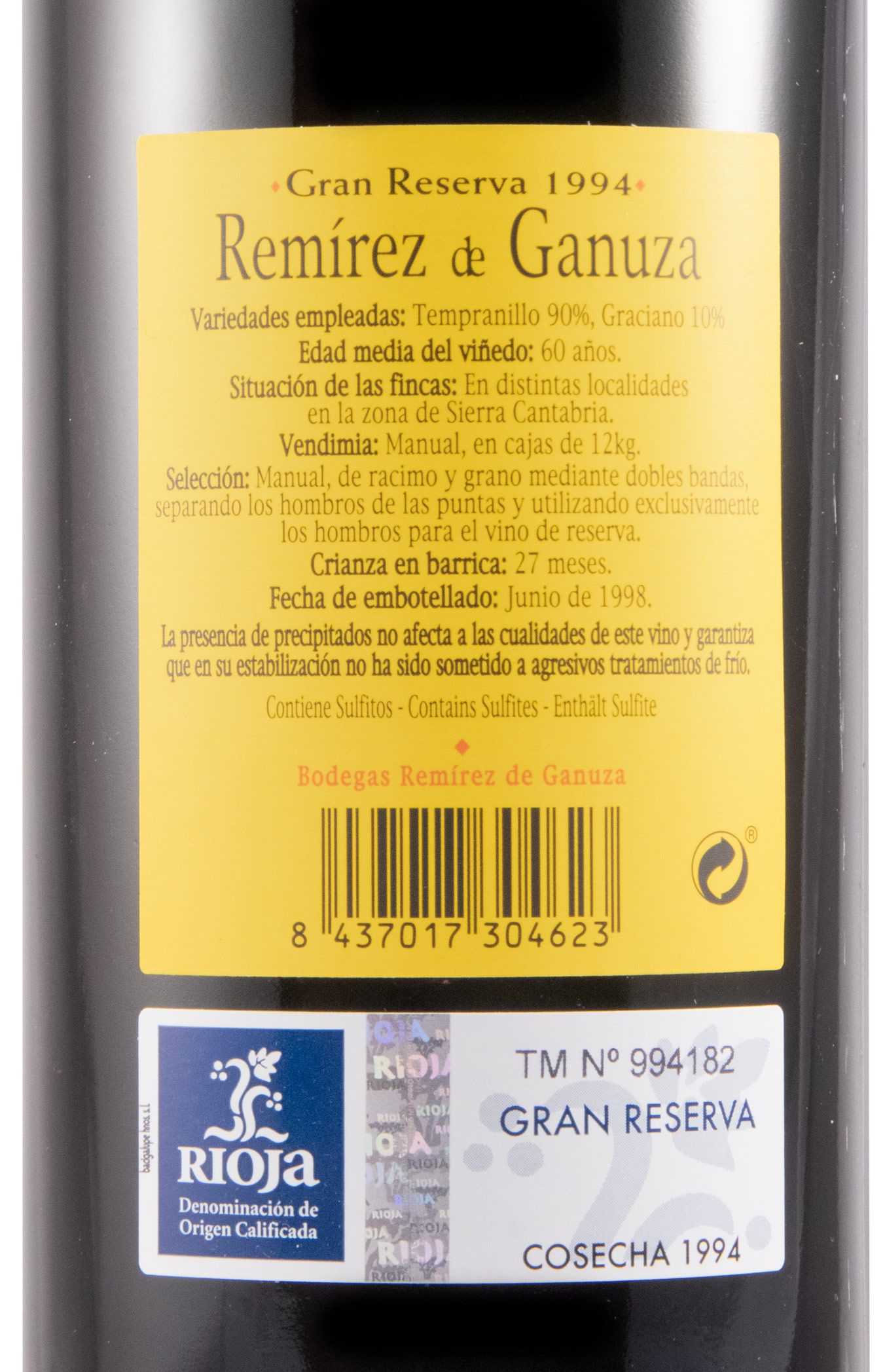 1994 Remírez de Ganuza Gran Reserva Rioja red