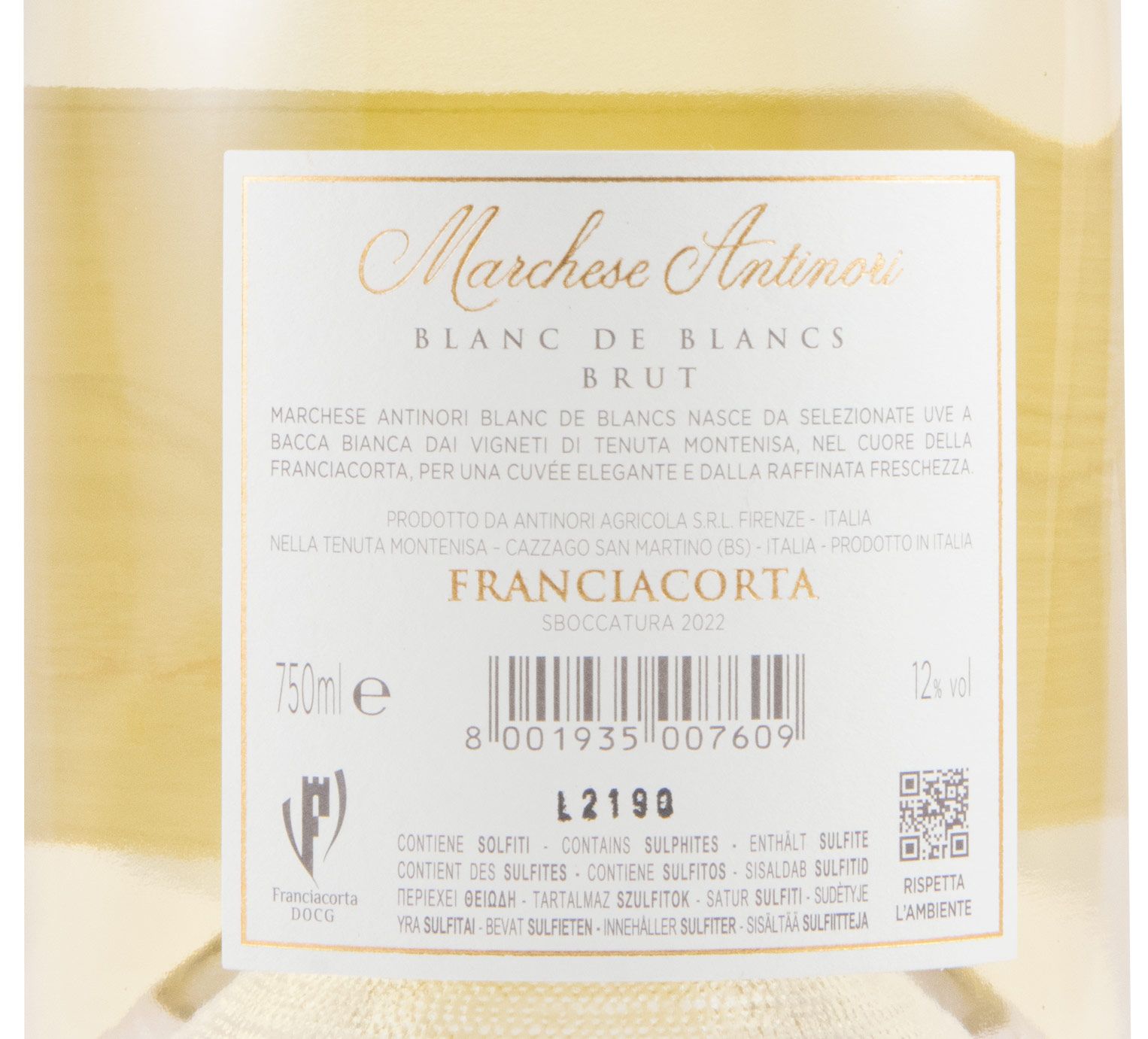 Sparkling Wine Marchese Antinori Tenuta Montenisa Blanc de Blancs Brut Edition 2022