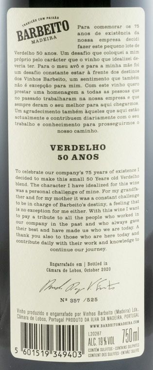 Madeira Barbeito Aniversário Verdelho 50 years