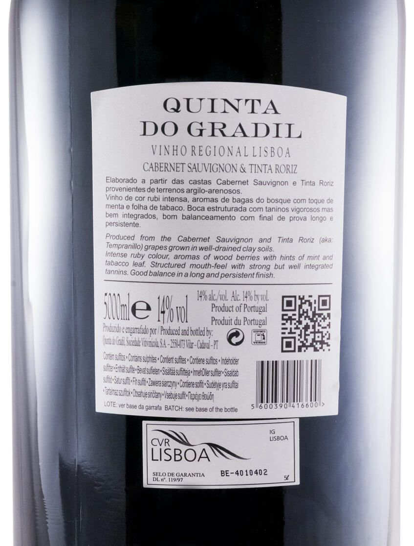 2016 Quinta do Gradil Cabernet Sauvignon & Tinta Roriz tinto 5L